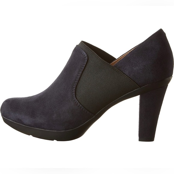 NEW Geox D Inspiration B Heeled Ankle Boots Shoeties in Navy Blue Suede Leather - Picture 1 of 16
